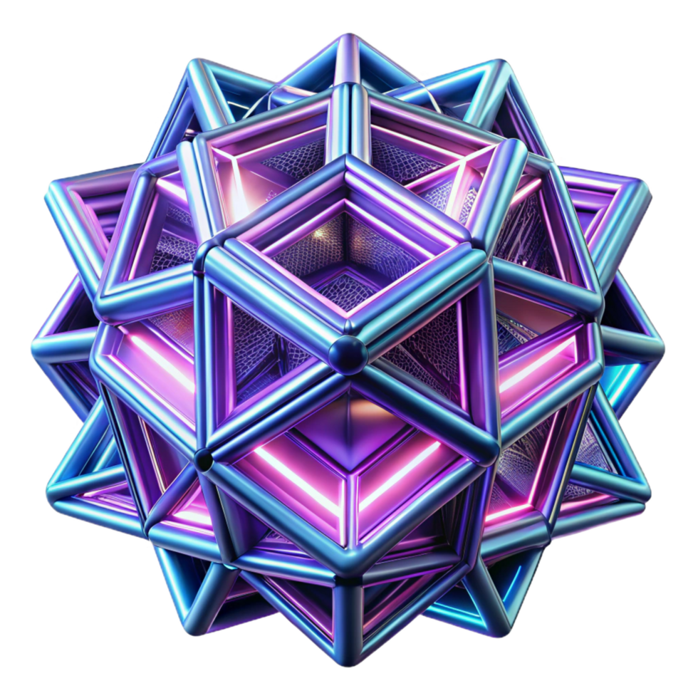 splendid abstract An intricate, fractal pattern of glowing, neon lines, forming a complex, three dimensional structure, under a dramatic, chiaroscuro lighting. Cyberpunk style museum quality png