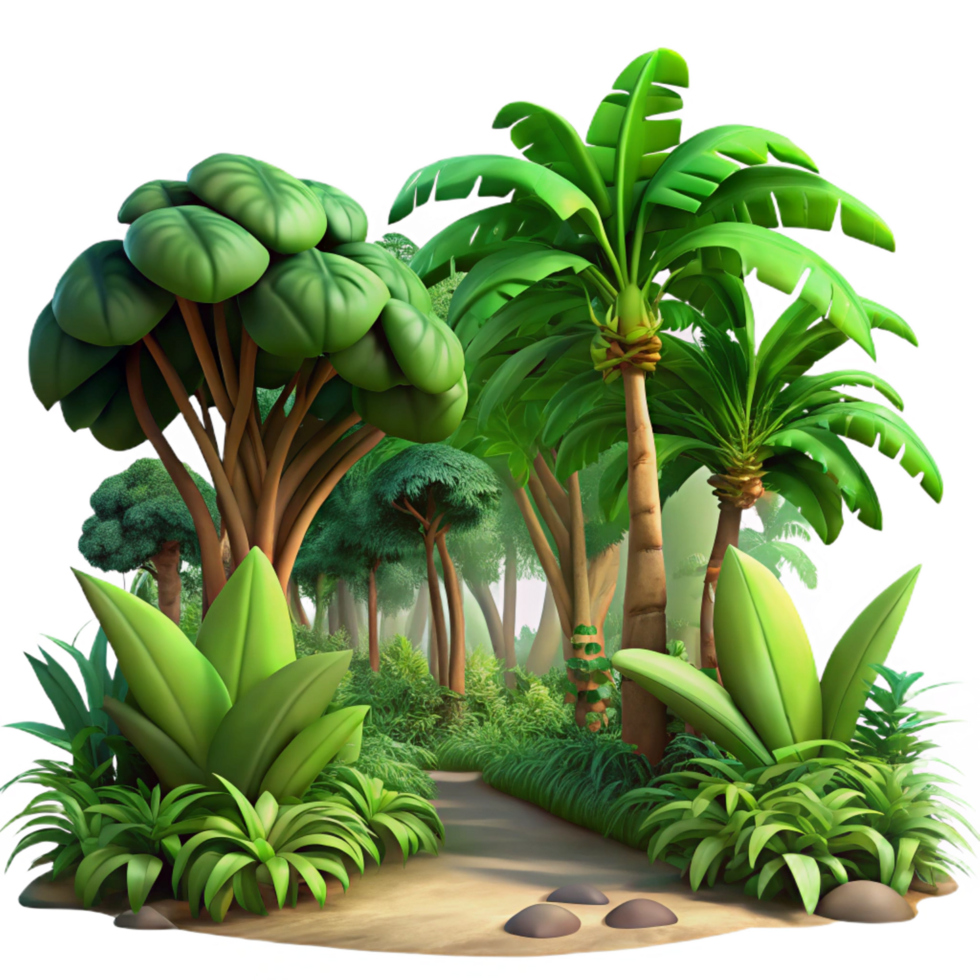 playful striking A lush tropical jungle, dappled sunlight filtering through the canopy, vibrant and detailed style fine detail png