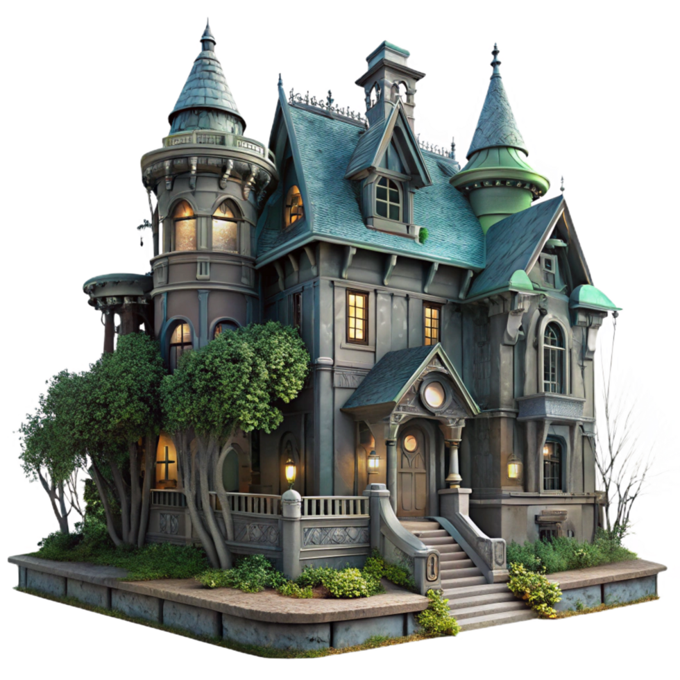 impressive remarkable An abandoned Victorian mansion, overgrown with ivy, eerie moonlight, gothic horror style, photorealistic render png