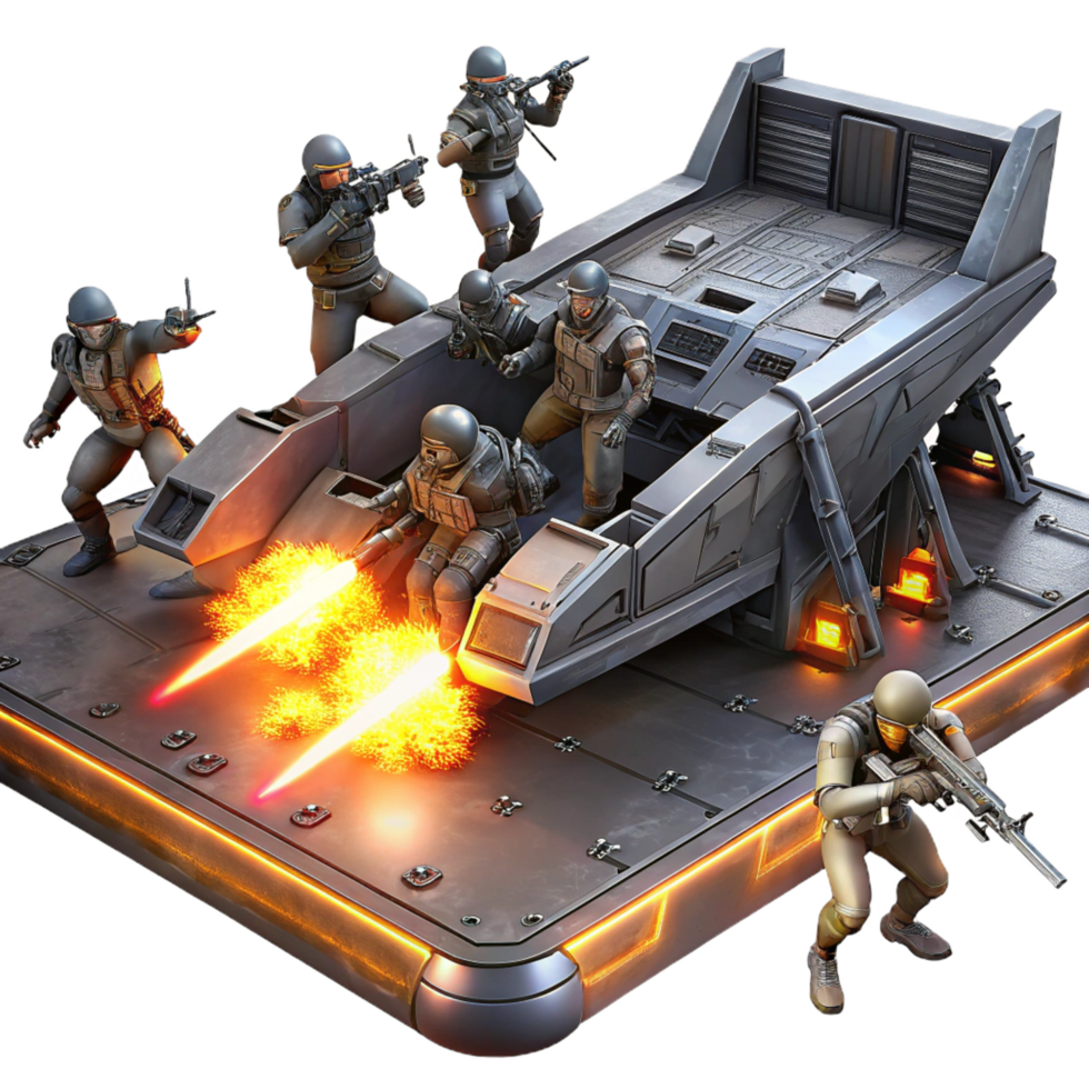 picturesque unparalleled A group of space pirates boarding a derelict spaceship, laser fire illuminating the chaotic scene. Dark, gritty lighting. Space opera style png