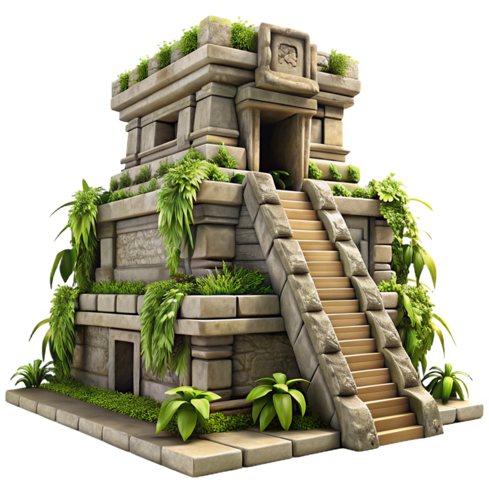 passionate gorgeous An ancient Mayan temple in the jungle, intricate carvings, overgrown with vines, dappled sunlight luxury png