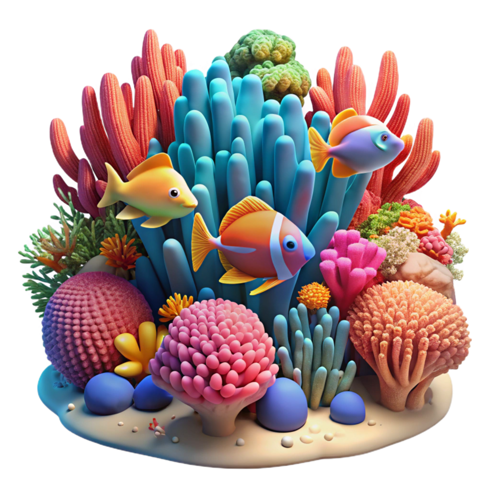 serene memorable A vibrant coral reef teeming with colorful fish, bathed in underwater sunlight, photorealistic style png