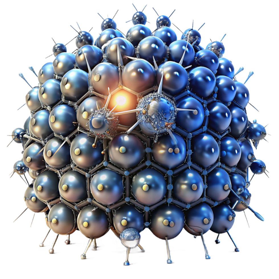 striking whimsical rustic A swarm of nanobots assembling a complex structure, illuminated by a single beam of light, dramatic lighting, microscopic style perfect clarity png