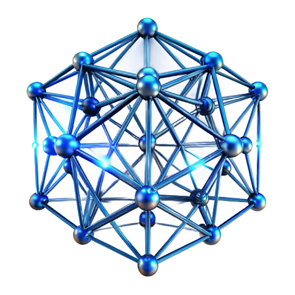 inspired geometric A network of glowing, interconnected lines forming a complex 3D structure, illuminated by pulsating blue light, futuristic style 4K png