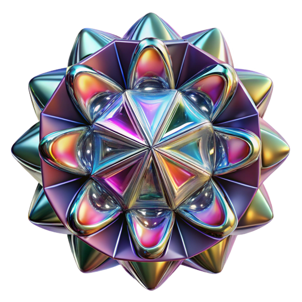 sought after bohemian A kaleidoscope of fragmented, mirrored surfaces, reflecting distorted, abstract shapes, with a bright, multi colored light source detailed png