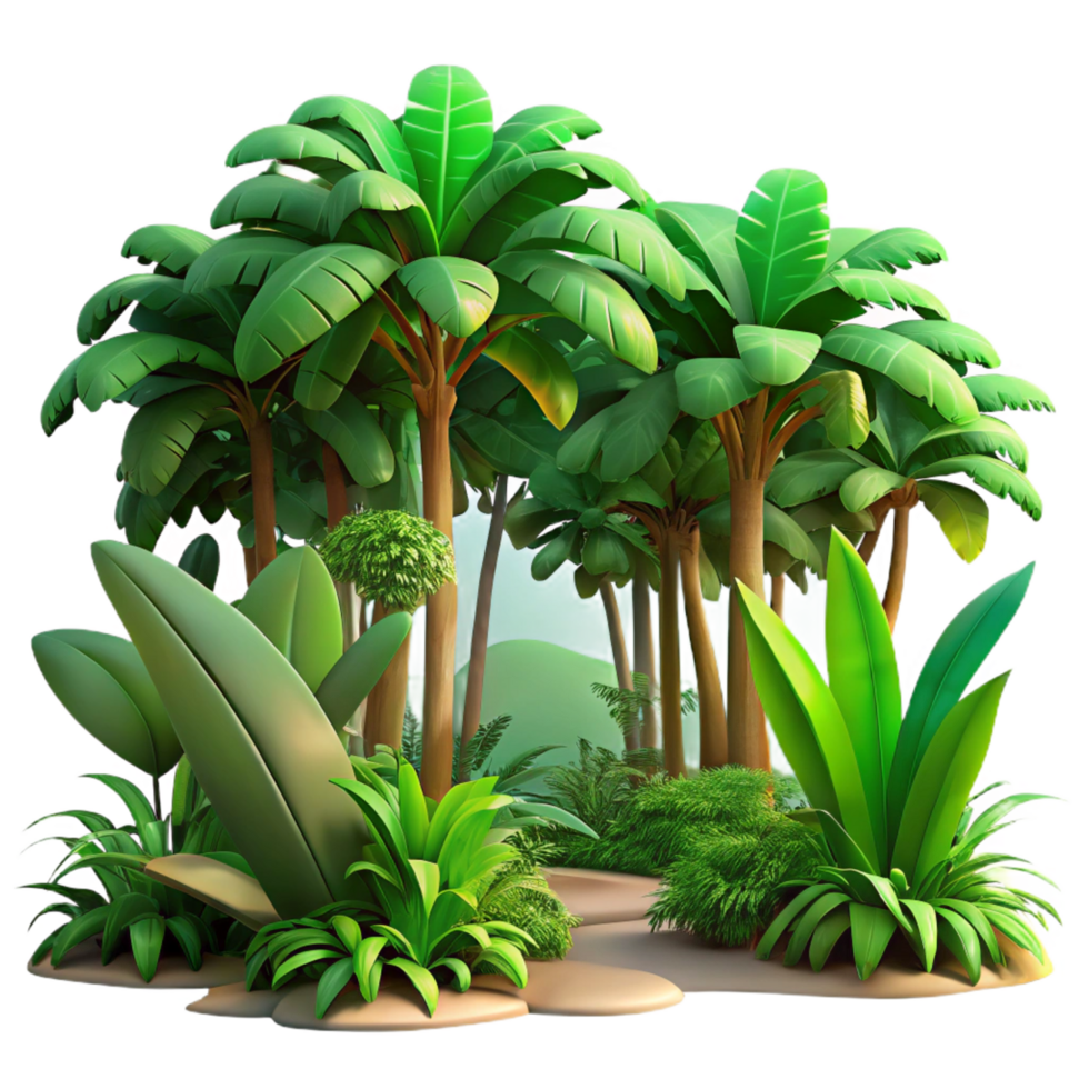 wonderful iconic A lush tropical jungle, dappled sunlight filtering through the canopy, vibrant and detailed style png
