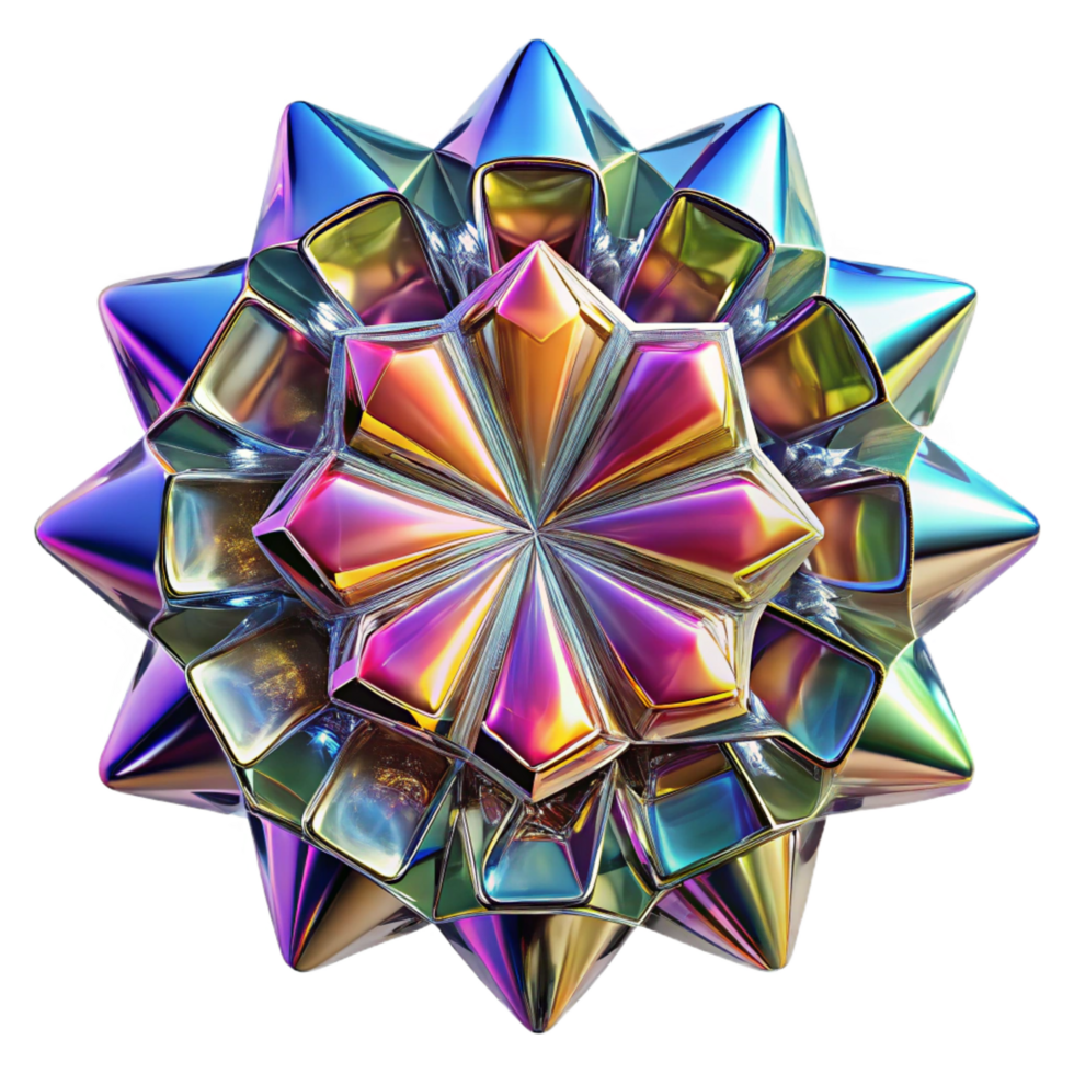 splendid inspired A kaleidoscope of fragmented, mirrored surfaces, reflecting distorted, abstract shapes, with a bright, multi colored light source png