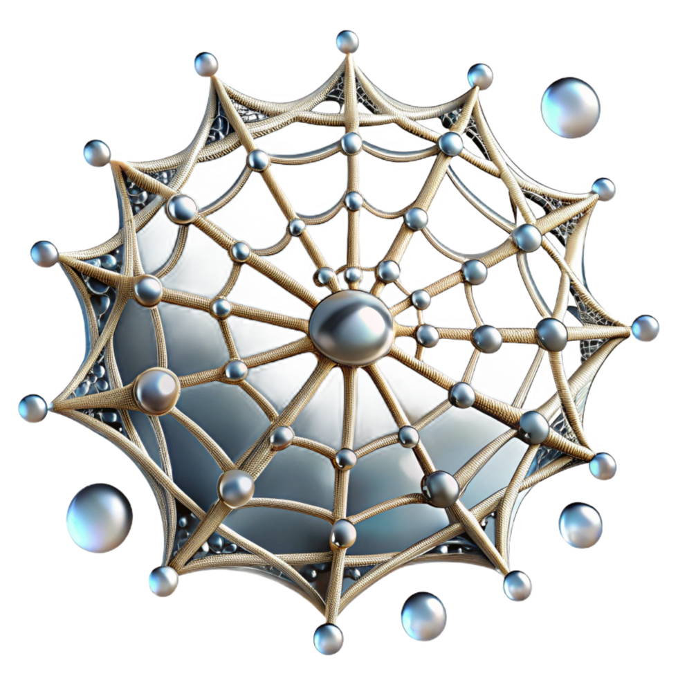 exceptional minimalist A dew covered spiderweb glistening in the early morning sun, macro photography style, with visible water droplets high resolution png