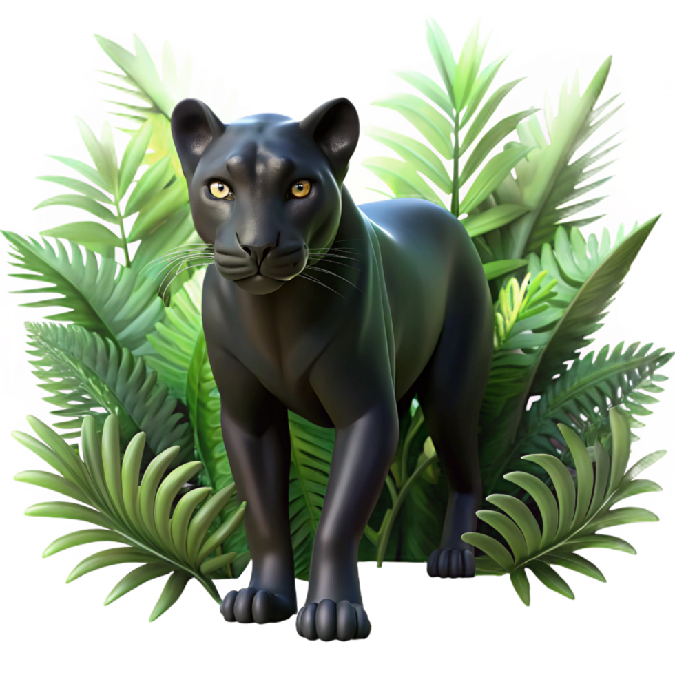 quintessential elegant A sleek black panther stalking through dense jungle foliage, dappled sunlight creating patterns on its fur, in a dramatic, chiaroscuro style luxury png