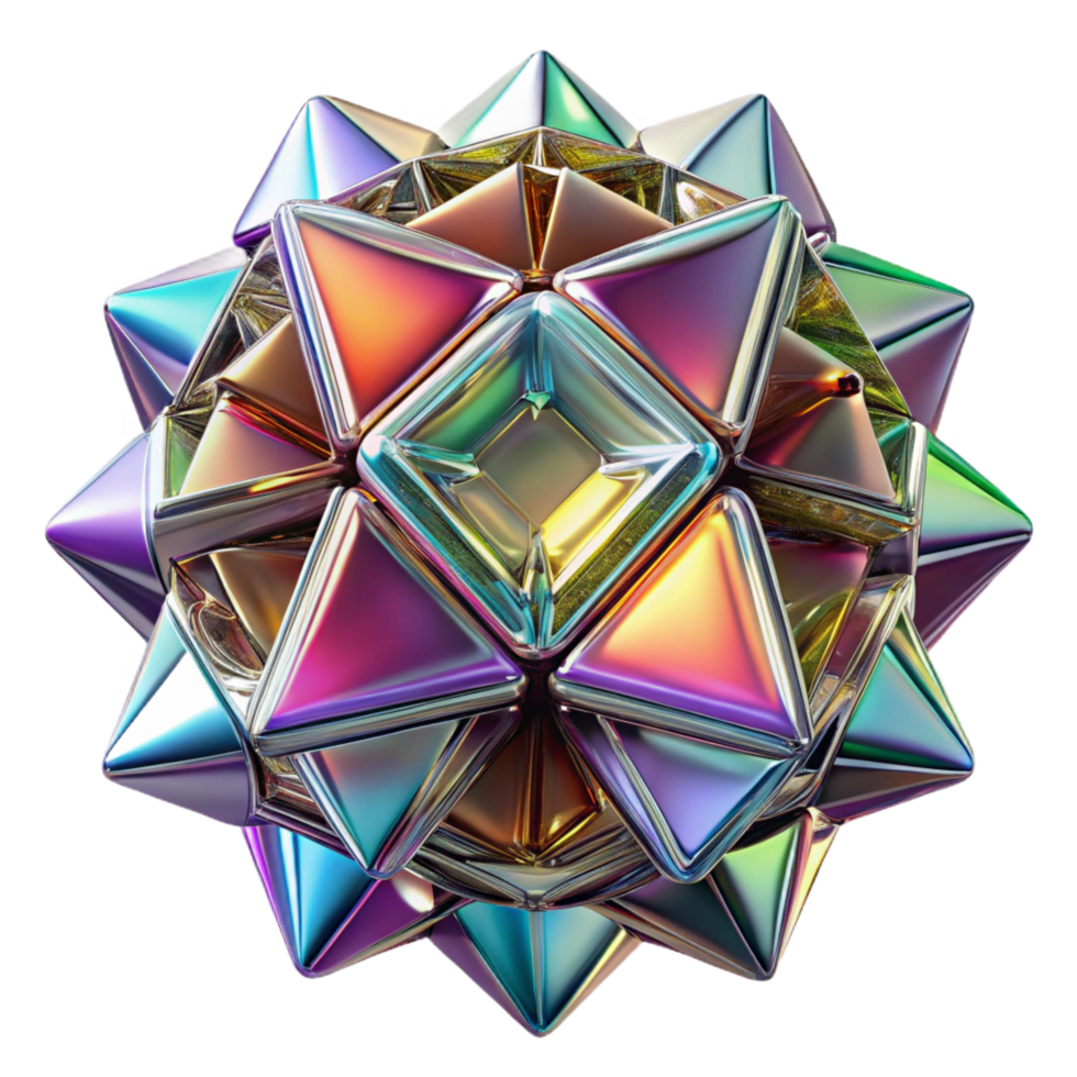 bold wonderful A kaleidoscope of fractured, mirrored surfaces reflecting a spectrum of neon hues, bathed in a cool, diffused light. Surrealist style authentic png