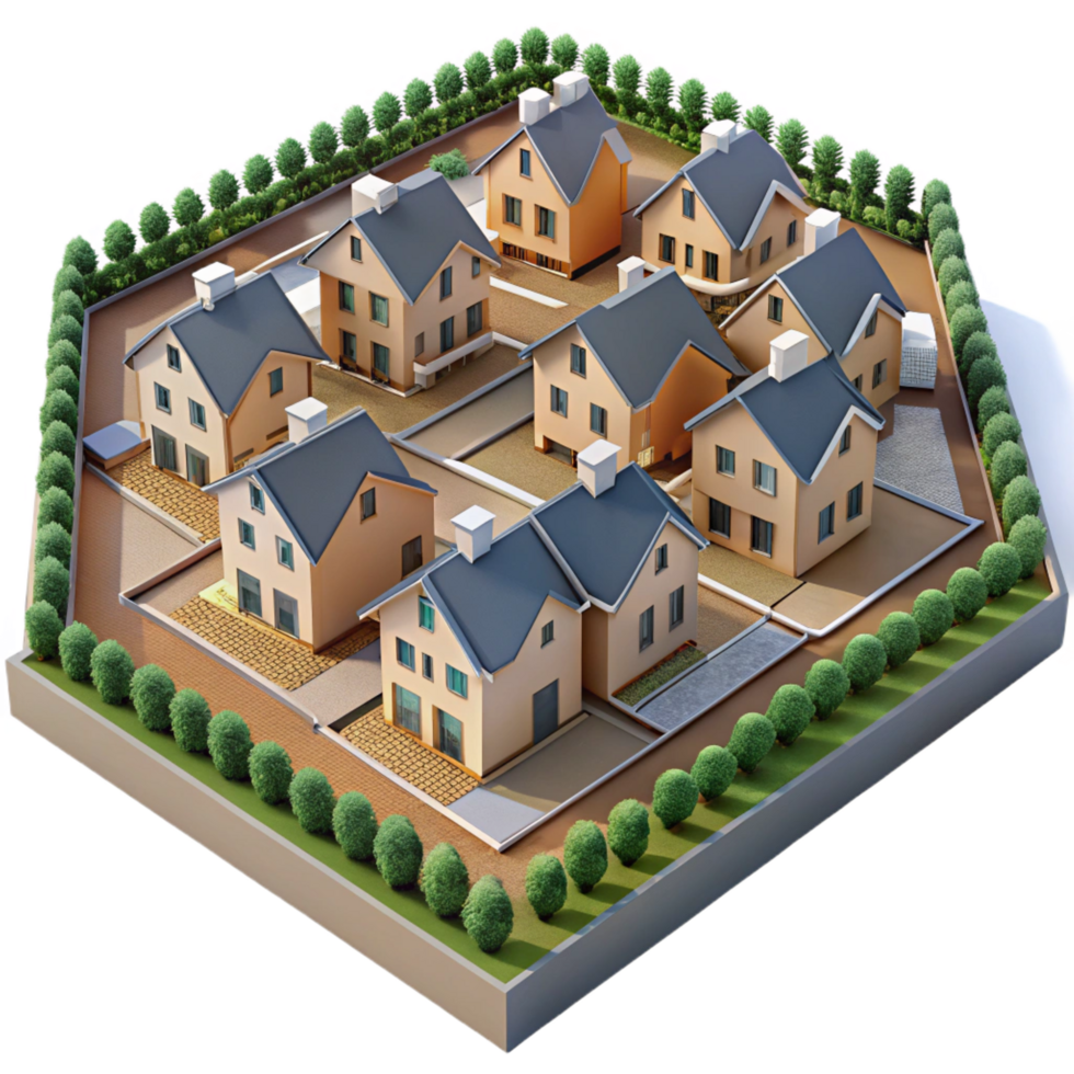 majestic intense renaissance A sprawling suburban housing development, aerial view, repetitive patterns, uniform architecture, sense of conformity and suburban sprawl masterfully captured png