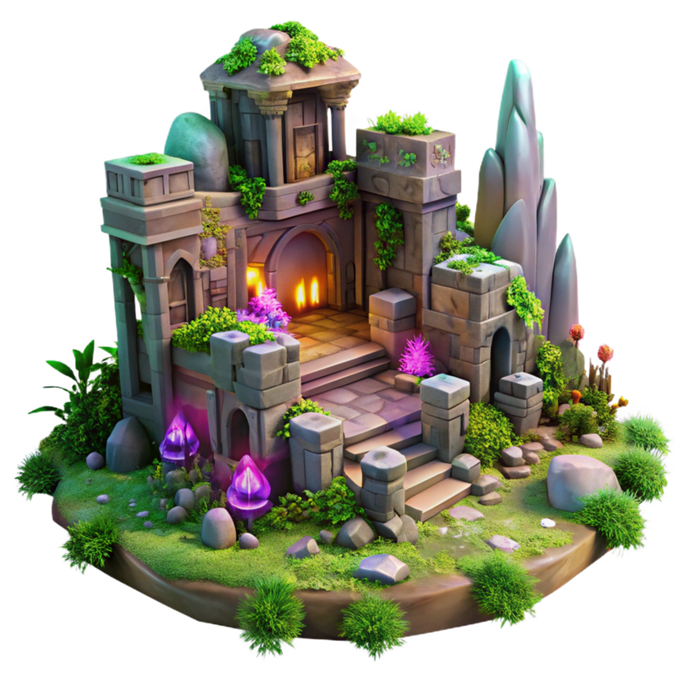 dramatic pristine A crumbling, ancient elven city overgrown with vibrant, glowing flora, soft morning light, matte painting style 8K png