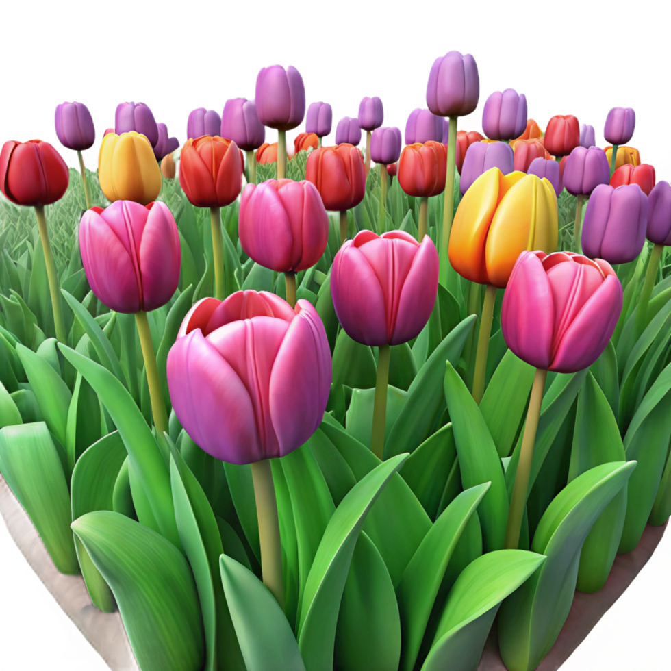 fascinating coastal A field of tulips in full bloom, vibrant and colorful, cheerful and uplifting, Dutch Master painting style detailed png