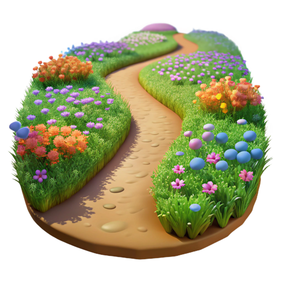 sumptuous exceptional A winding dirt path through a field of wildflowers, impressionist style, warm afternoon sunlight, vibrant colors, png