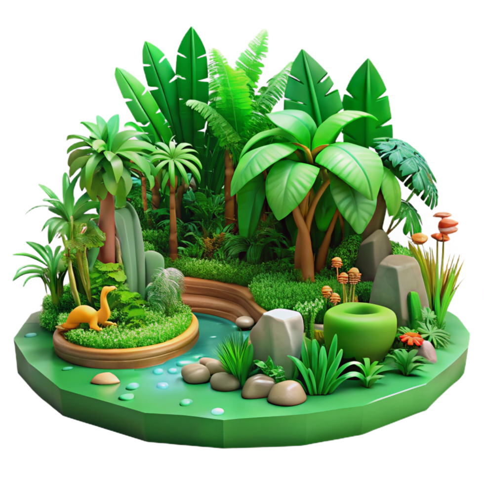 passionate magnificent A lush green jungle with exotic plants and animals, vibrant colors, jungle style, detailed environment, gallery standard png