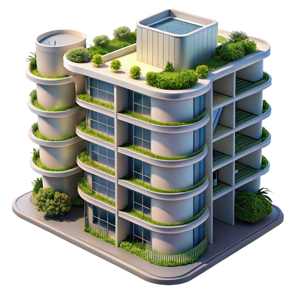 whimsical breathtaking A futuristic apartment complex with vertical gardens, sleek design, sustainable architecture, bright sunlight, utopian, handcrafted png
