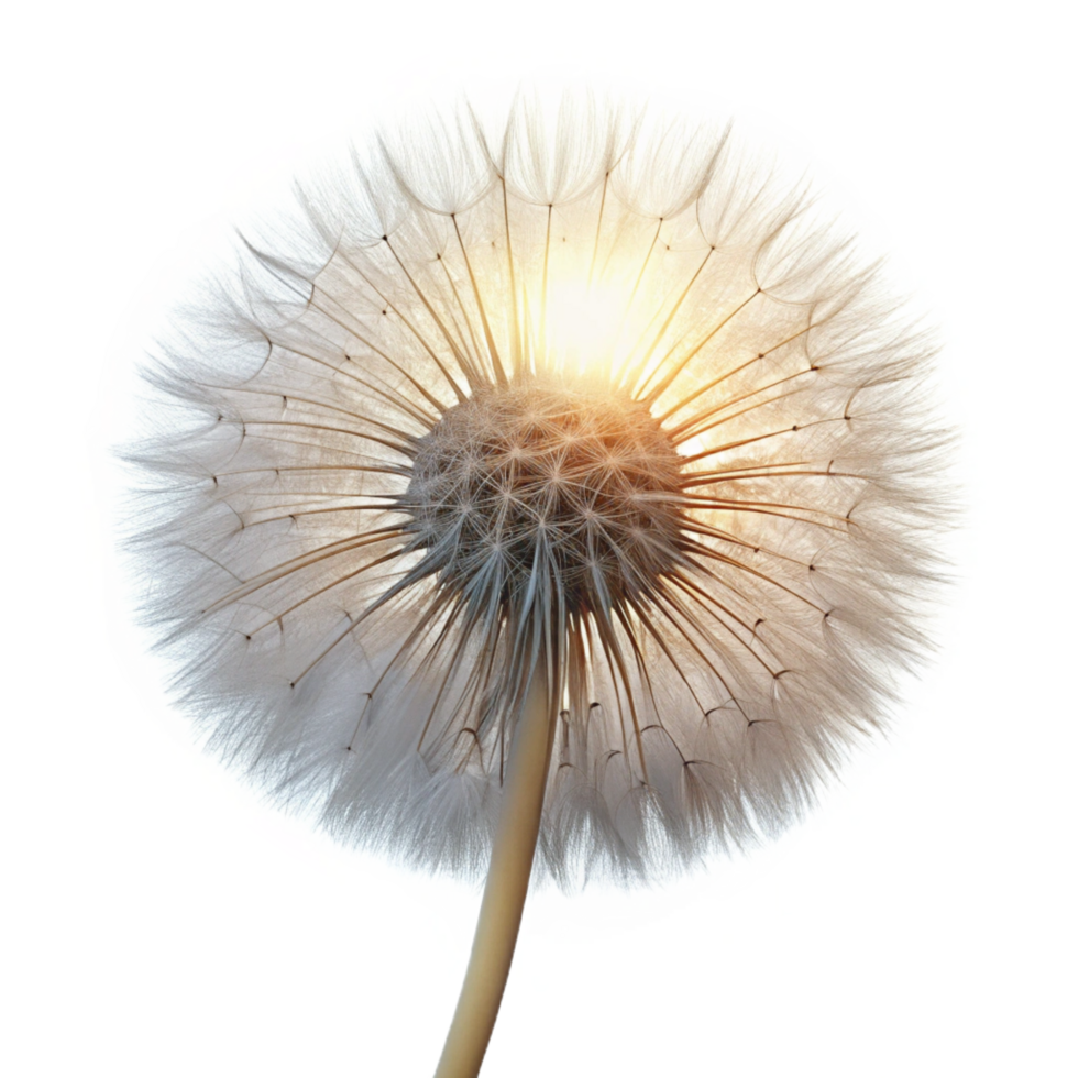 memorable baroque A single dandelion seedhead, backlit by the sun, delicate and ethereal, macro photography style professional png