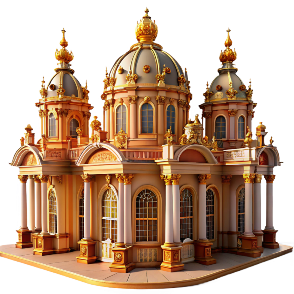 stunning passionate urban An elaborate Baroque palace with gilded decorations and intricate sculptures, warm afternoon sunlight, digital painting style premium png