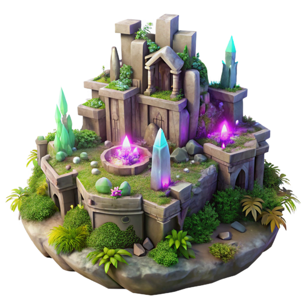 romantic glorious A crumbling, ancient elven city overgrown with vibrant, glowing flora, soft morning light, matte painting style gallery standard png