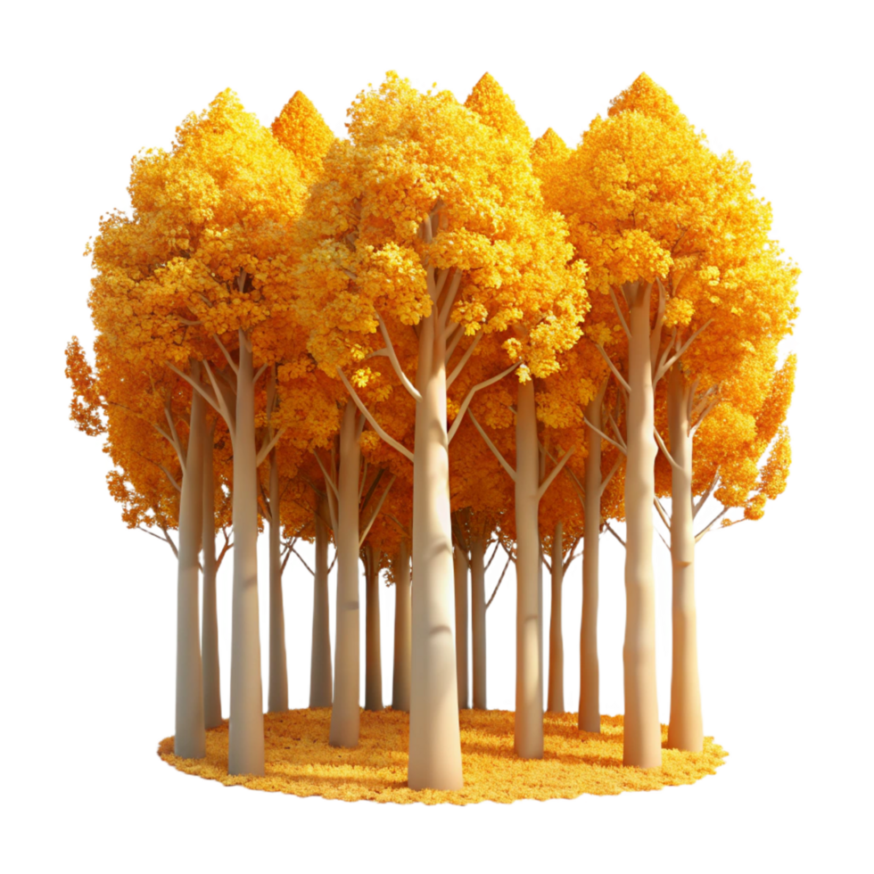 rare industrial A grove of aspen trees with golden leaves, autumnal colors, warm sunlight, top tier png