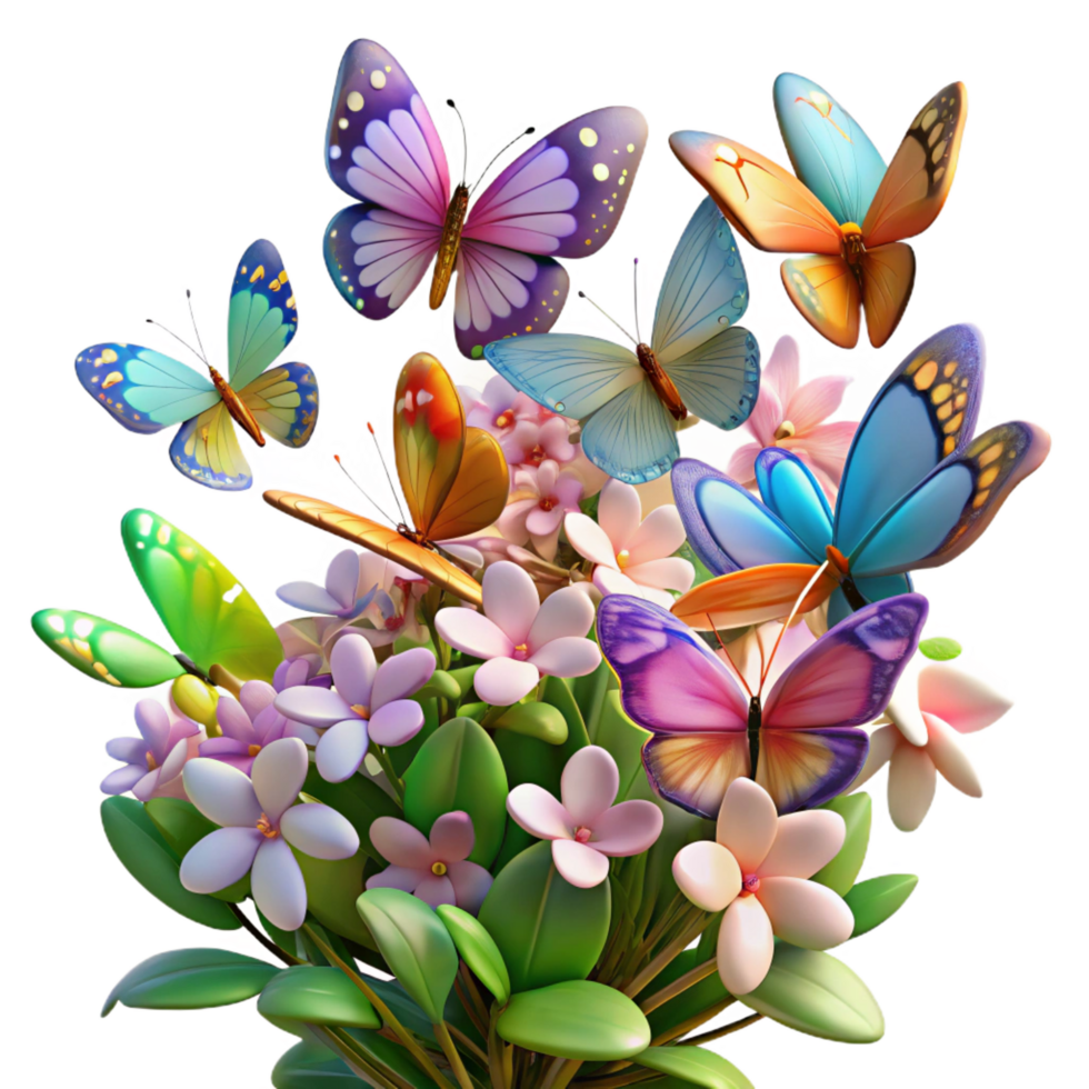 remarkable coastal A swarm of colorful butterflies fluttering around a flowering bush, garden setting, Impressionist painting style sharp png