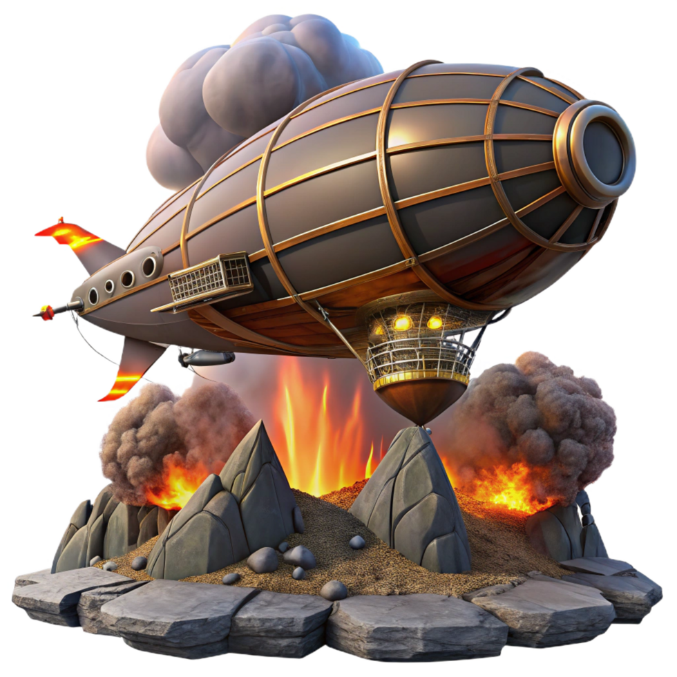 mesmerizing exceptional A steampunk airship battle over a volcanic landscape, fiery lighting, dynamic composition png