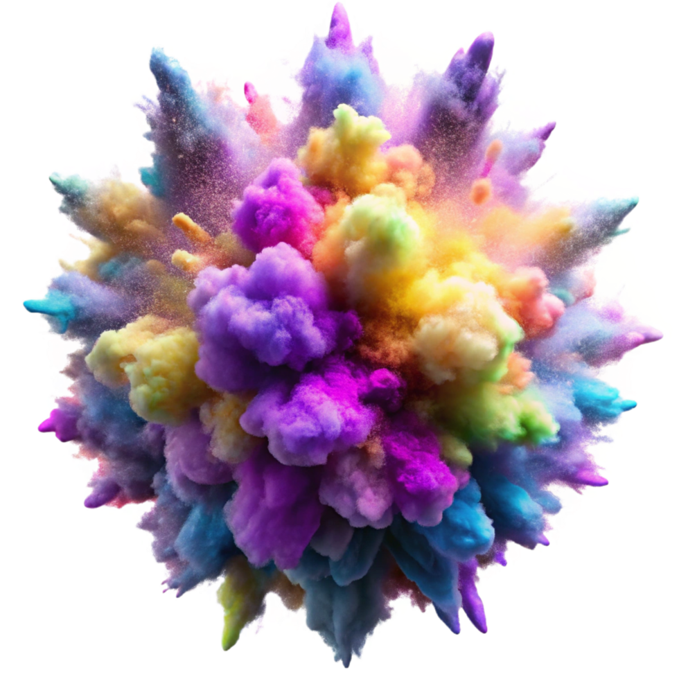 stunning exemplary An explosion of colorful particles resembling powdered pigments, captured in mid air, illuminated by a cool, diffused light. Photorealistic style, high detail png