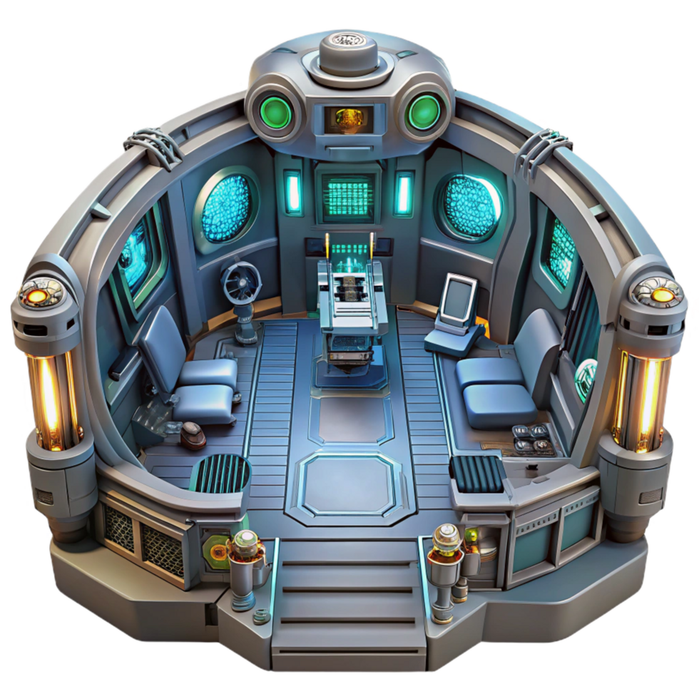 bold exquisite A highly detailed, bio mechanical spaceship interior, filled with complex machinery and glowing displays. Hard surface modeling style. Interior lighting luxury png