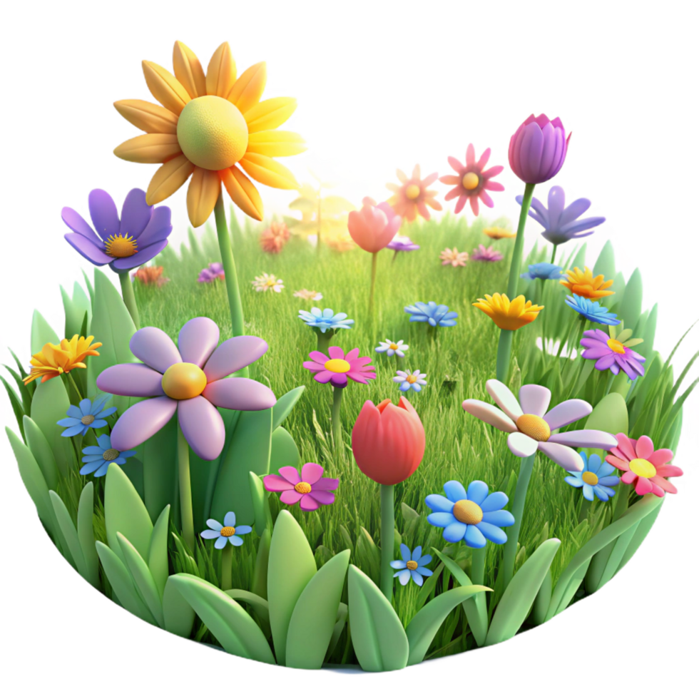impressive peaceful rustic A field of wildflowers in spring, bright sunlight, Impressionist style, vibrant colors, professional png