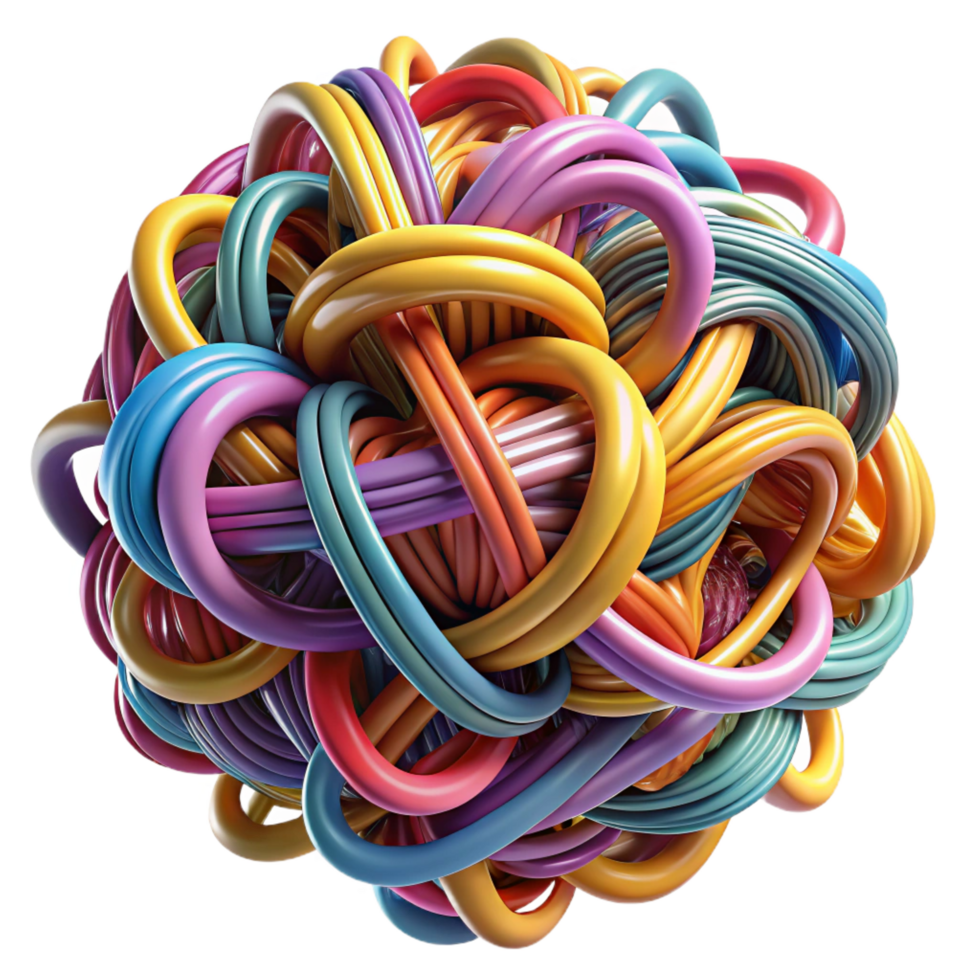 celebrated artistic A chaotic jumble of colorful threads, tangled and knotted, with dramatic spotlighting, in an abstract expressionist style 8K png