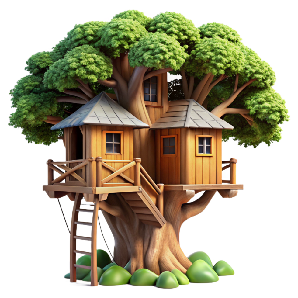 nostalgic enchanting A treehouse built into a giant redwood tree, dappled sunlight filtering through leaves, rustic wooden construction, whimsical atmosphere, magical realism original png