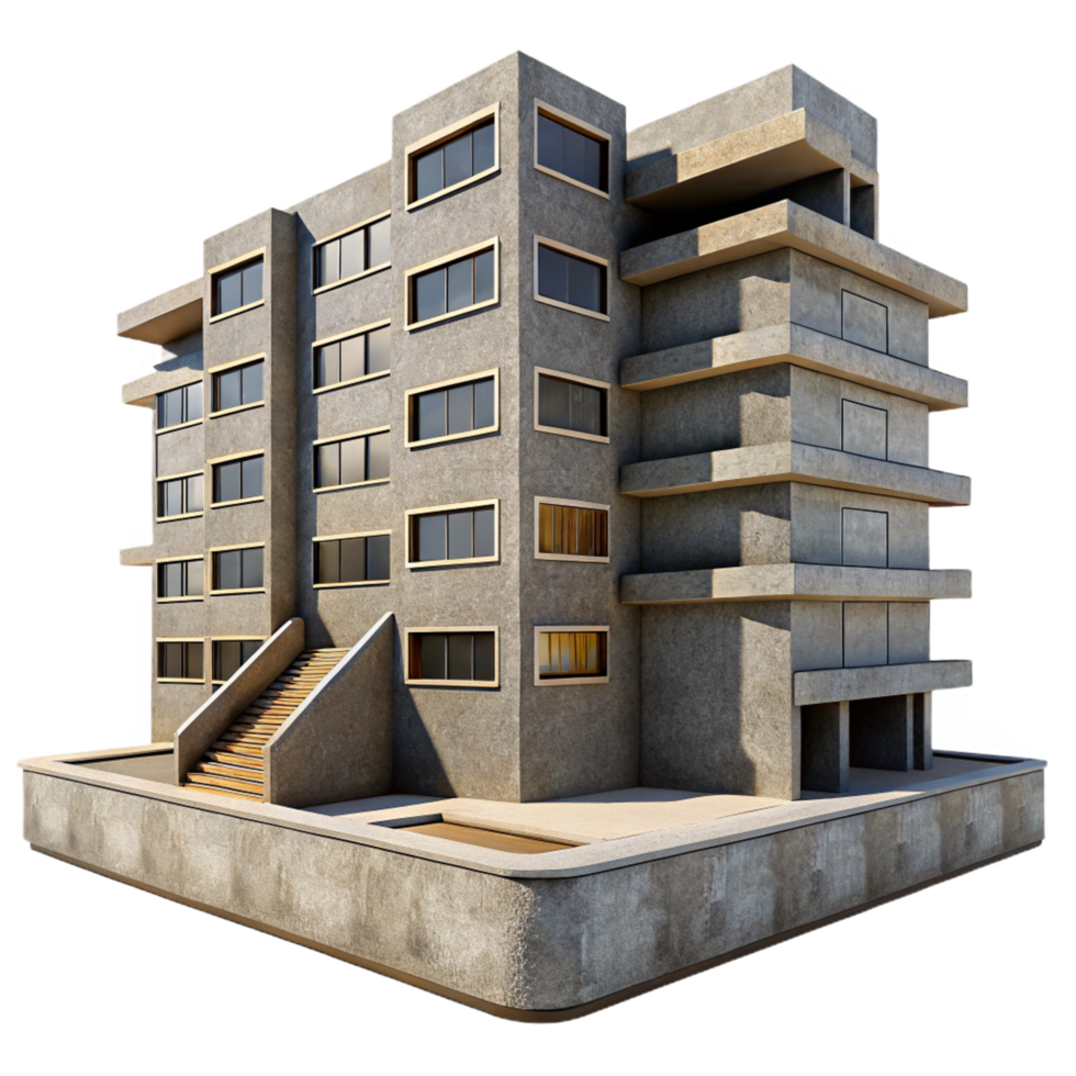 stunning ethereal abstract A Brutalist concrete apartment complex, harsh midday sunlight, gritty and realistic style artisan png