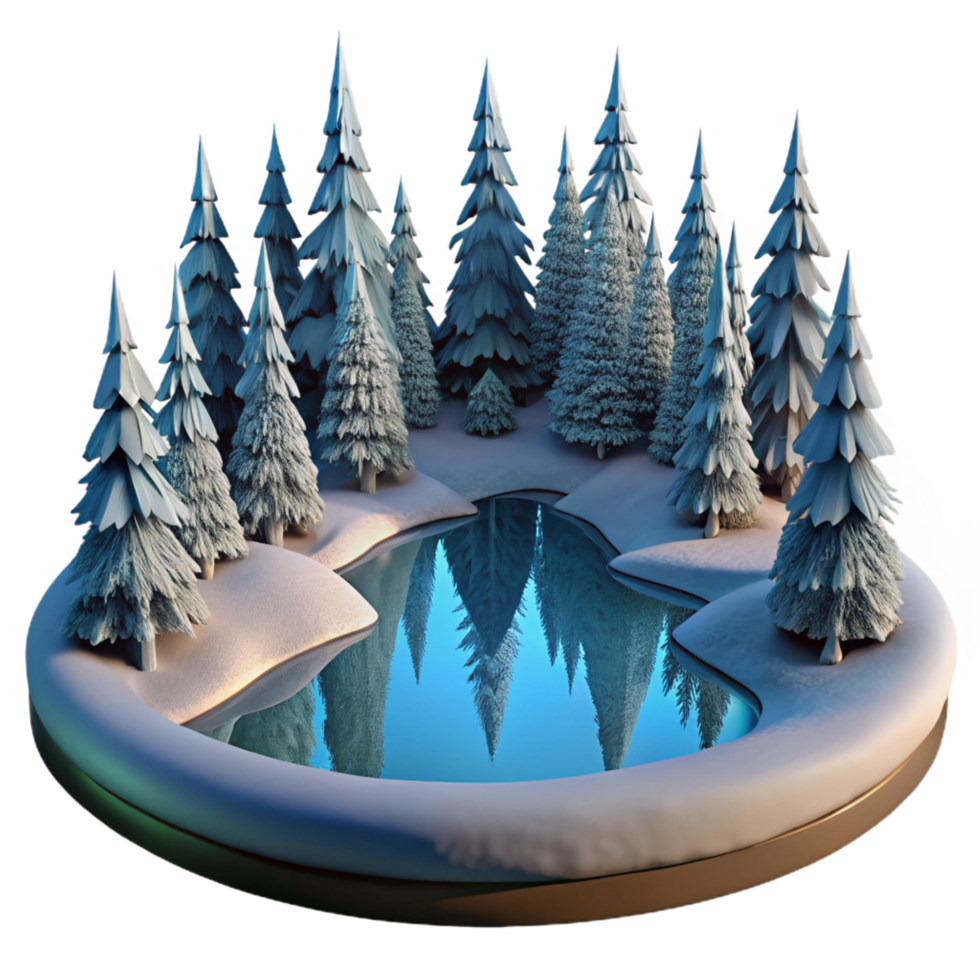 distinguished victorian A frozen lake reflecting a snow covered forest, serene and peaceful, winter landscape photography style exclusive png