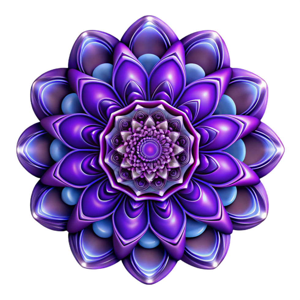 striking bohemian A complex fractal pattern, infinitely repeating, in shades of deep indigo and violet, lit by a mystical, ethereal light, in a psychedelic style fine detail png