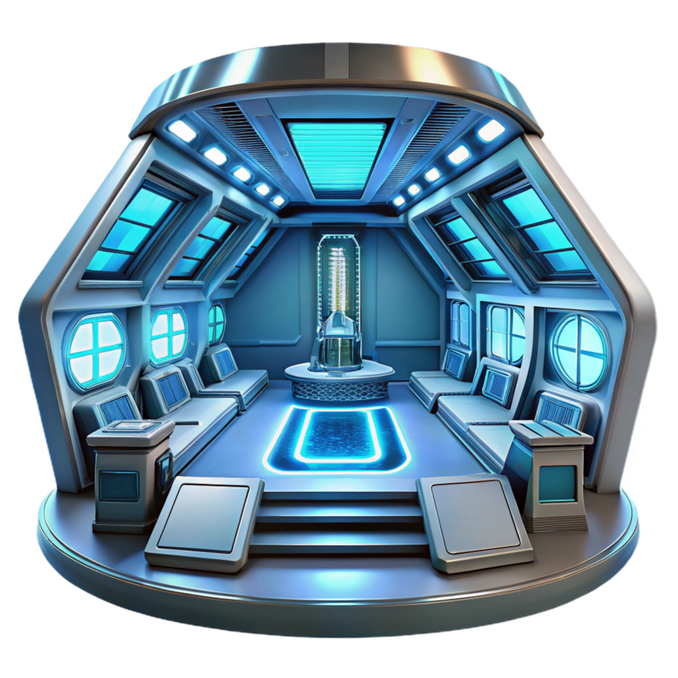 exemplary minimalist A futuristic spaceship interior, glowing panels and displays, sleek and minimalist style, cinematic lighting impeccable png