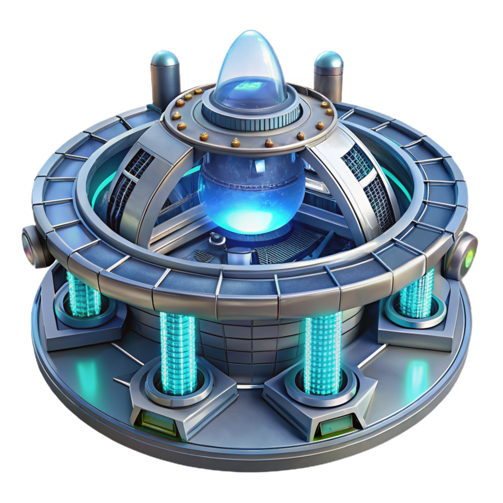 serene exemplary A futuristic space station with rotating sections and glowing energy fields, starry night sky, science fiction style png