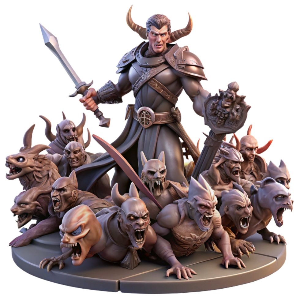 notable retro A valiant paladin battling a demonic horde, epic battle scene, dark fantasy style exclusive png