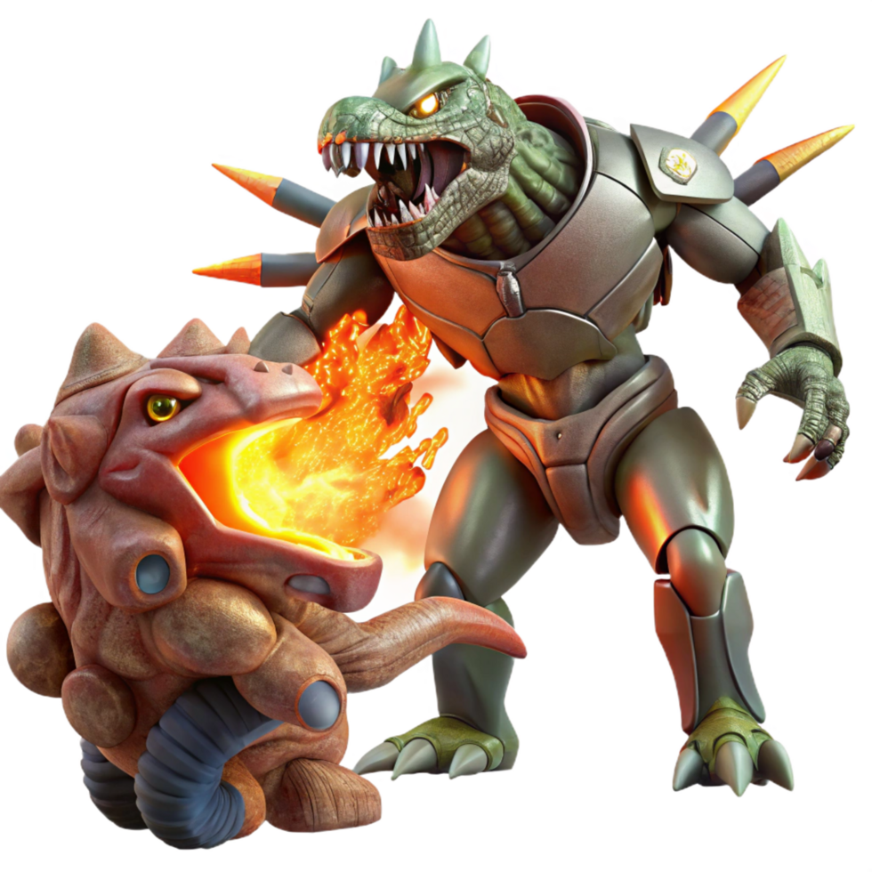 dynamic striking A giant robot battling a monstrous alien creature, fiery explosions, anime style precision png