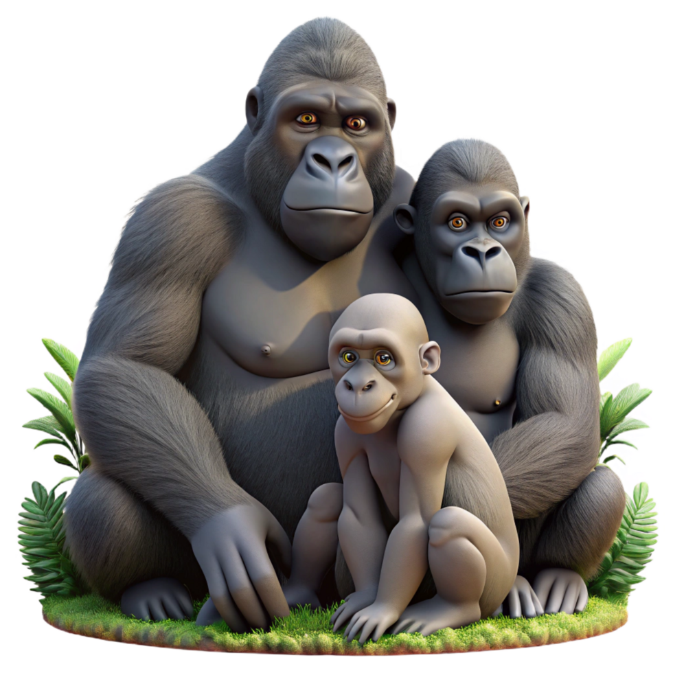 majestic rare A family of gorillas grooming each other, jungle setting, natural lighting, documentary photography style png
