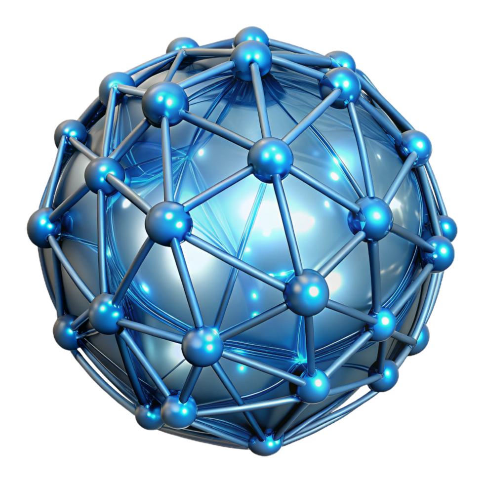 alluring dramatic retro A network of glowing fibers interwoven with transparent orbs, creating a complex and delicate structure, illuminated by a cool, blue light. Biotech style, futuristic flawless png