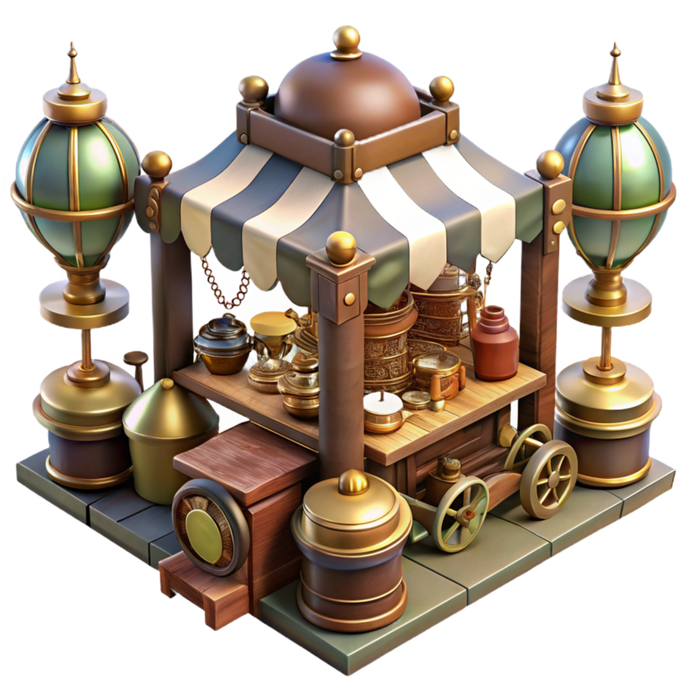 immaculate creative A bustling steampunk marketplace, filled with vendors selling strange gadgets and contraptions. Bright, midday lighting. Concept art style expertly shot png