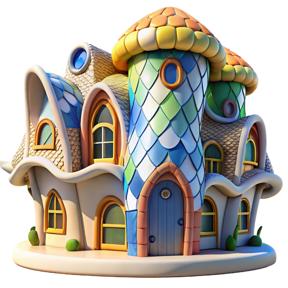 magnificent bold baroque A Gaudi inspired house with colorful mosaic tiles, organic curves, whimsical and dreamlike, bright midday sun fine detail png