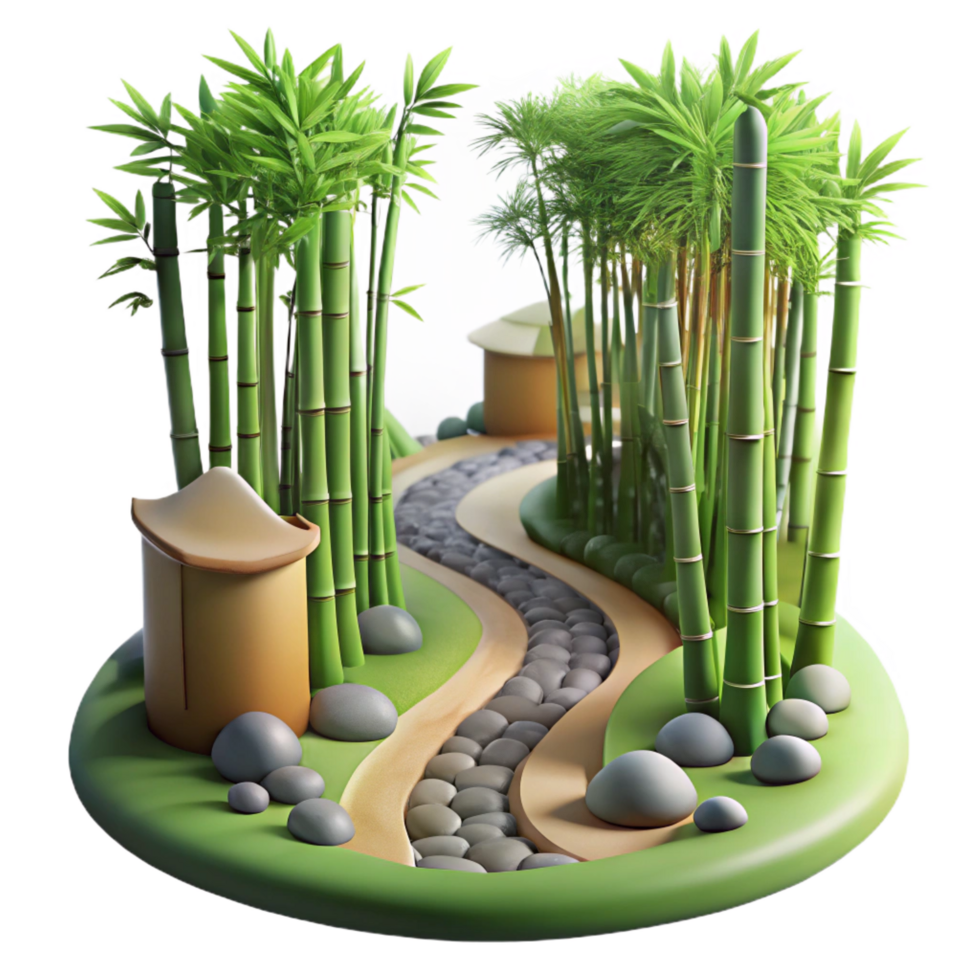 stunning elegant A bamboo forest with a winding path, dappled sunlight, serene atmosphere, zen garden, Japanese style, sharp png