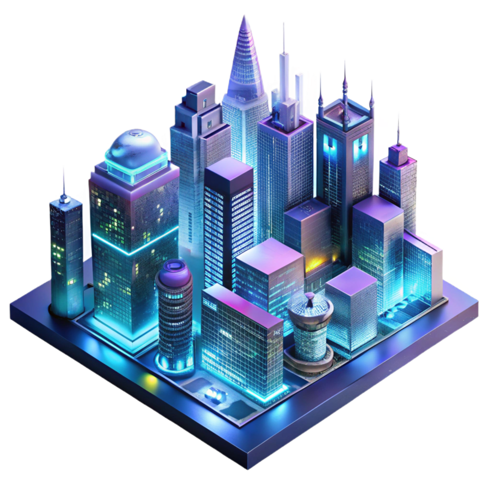 beautiful intense organic A futuristic cityscape at night, skyscrapers adorned with holographic advertisements, neon lights reflecting in rain slicked streets, cinematic style sharp png