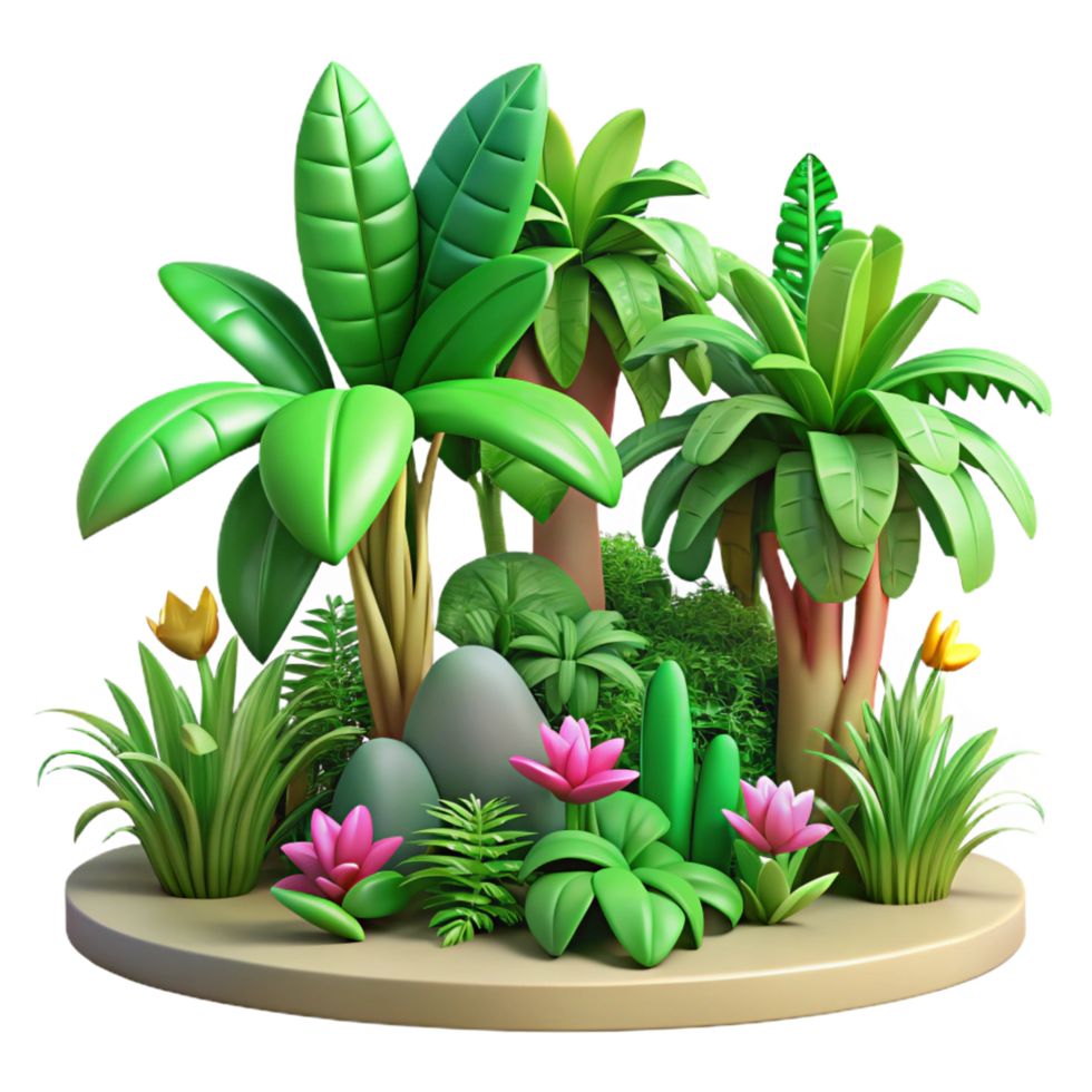 ethereal beautiful A lush tropical rainforest, vibrant green foliage, exotic flowers, humid atmosphere, ultra HD png