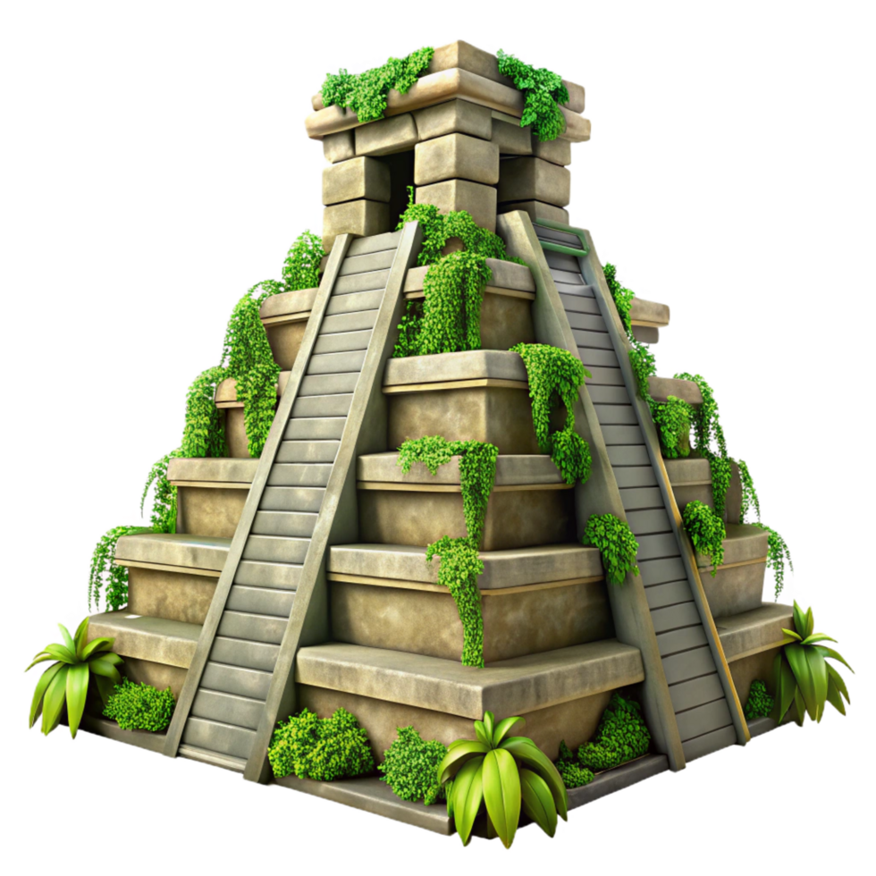 timeless urban A Mayan pyramid in the jungle, overgrown with vines, mysterious atmosphere, ancient civilization, realistic, exclusive png