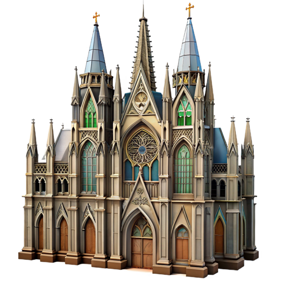 dazzling memorable A towering, gothic cathedral, intricate carvings and stained glass windows, dramatic and awe inspiring style png