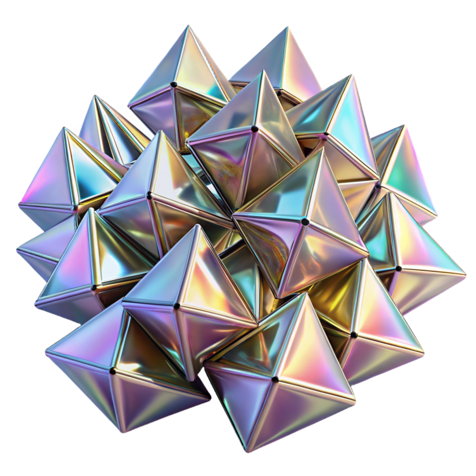 notable art deco A field of tessellated, holographic triangles, shifting and morphing under a pulsating, strobe like light. Glitch Art style sharp png