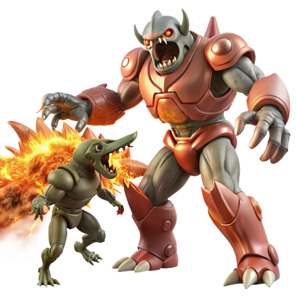 splendid baroque A giant robot battling a monstrous alien creature, fiery explosions, anime style luxury png