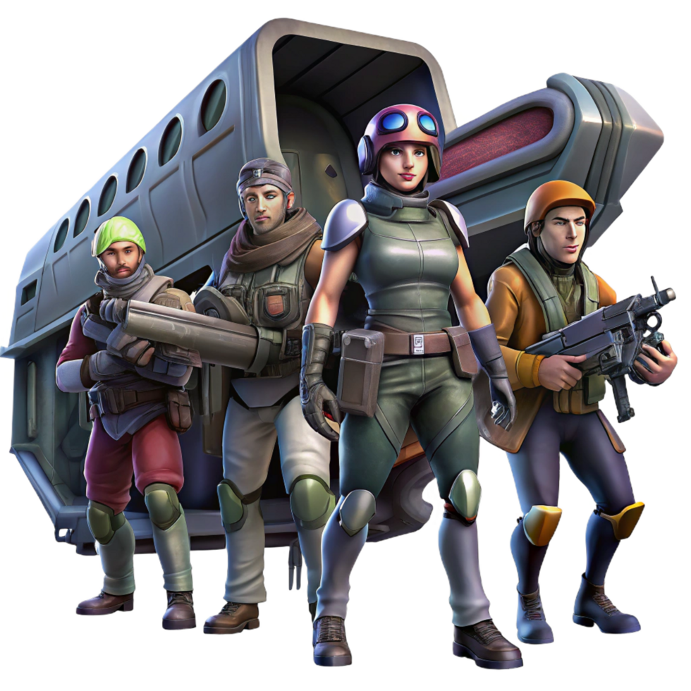 enchanting whimsical artistic A group of space pirates, clad in ragged clothing and armed with laser pistols, boards a derelict spaceship. Dark, dramatic lighting. Space opera style museum quality png